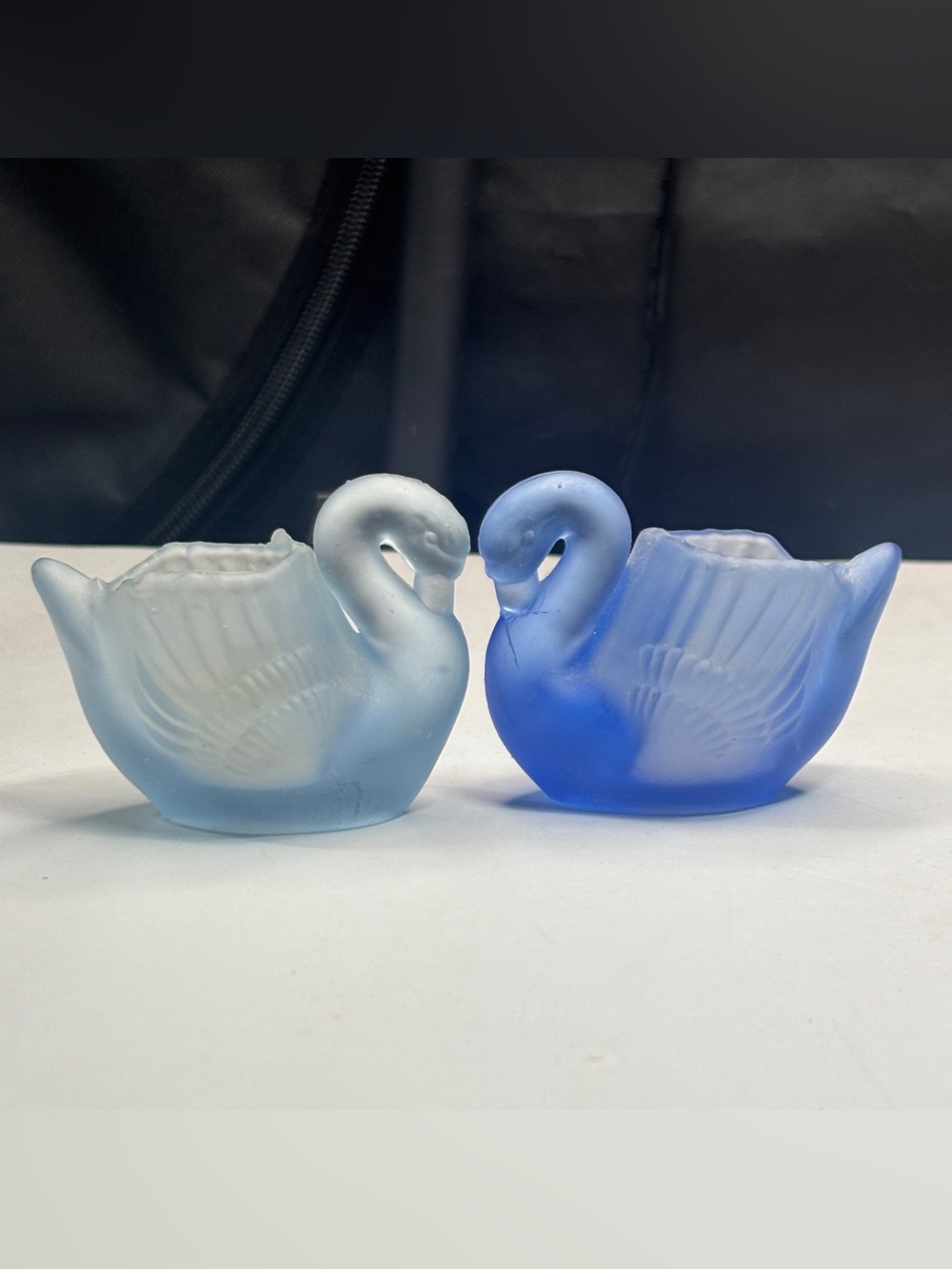Blue Frosted Swan Glass Votive 2 Vintage Taiwan Country Cottage Granny